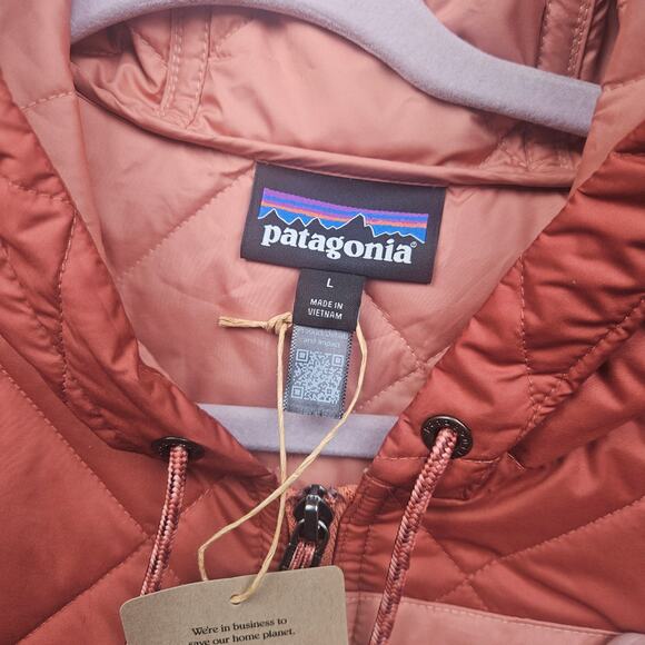Patagonia Women's Diamond Quilted Bomber Coat Hoody Sienna Clay Size Large - Picture 5 of 9